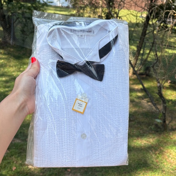 Yves Saint Laurent White Dress Shirt with Black Bow Tie - Picture 1 of 8